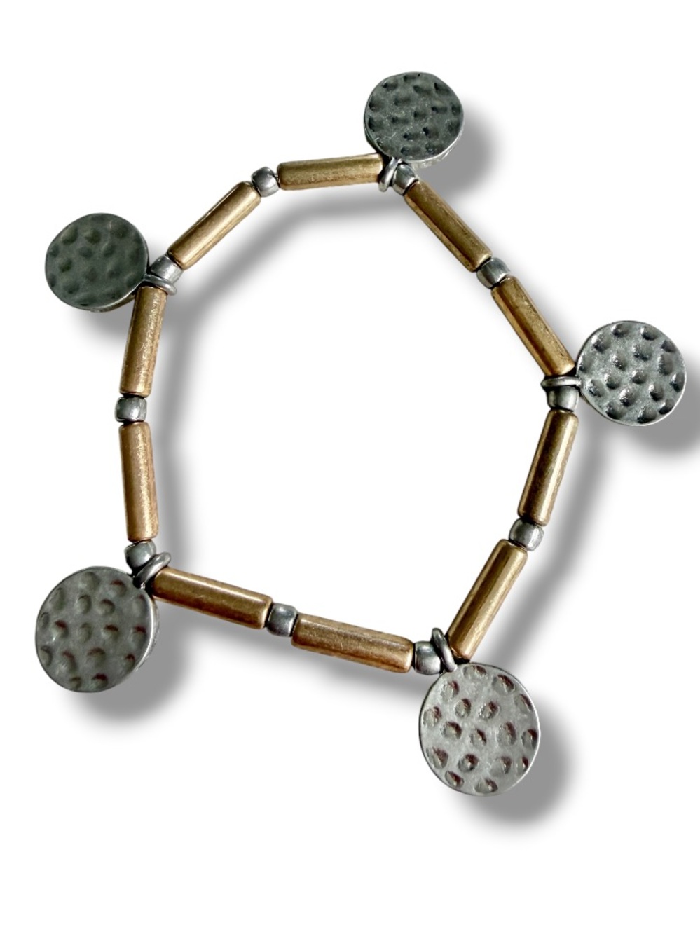 Women’s Bracelet Hammered Dot Charm Circle Discs Charms in Brass & Silver Tone